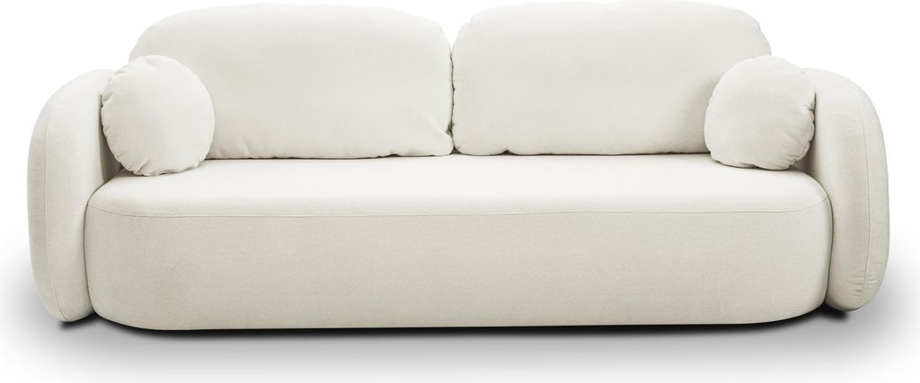 Sofa AMICO mit Schlaffunktion, Schlafsofa, Wohnzimmersofa, Couch, Soffa, Bettsofa, Bucle-Stoff – Creme SICURO 60