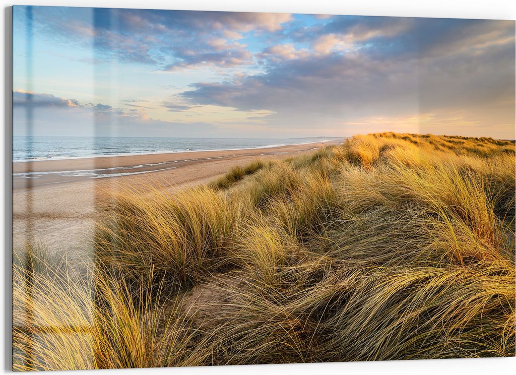 DEQORI Magnettafel Glas 60x40 cm 'Dünen am Meer' beschreibbar Whiteboard Pinnwand Küche