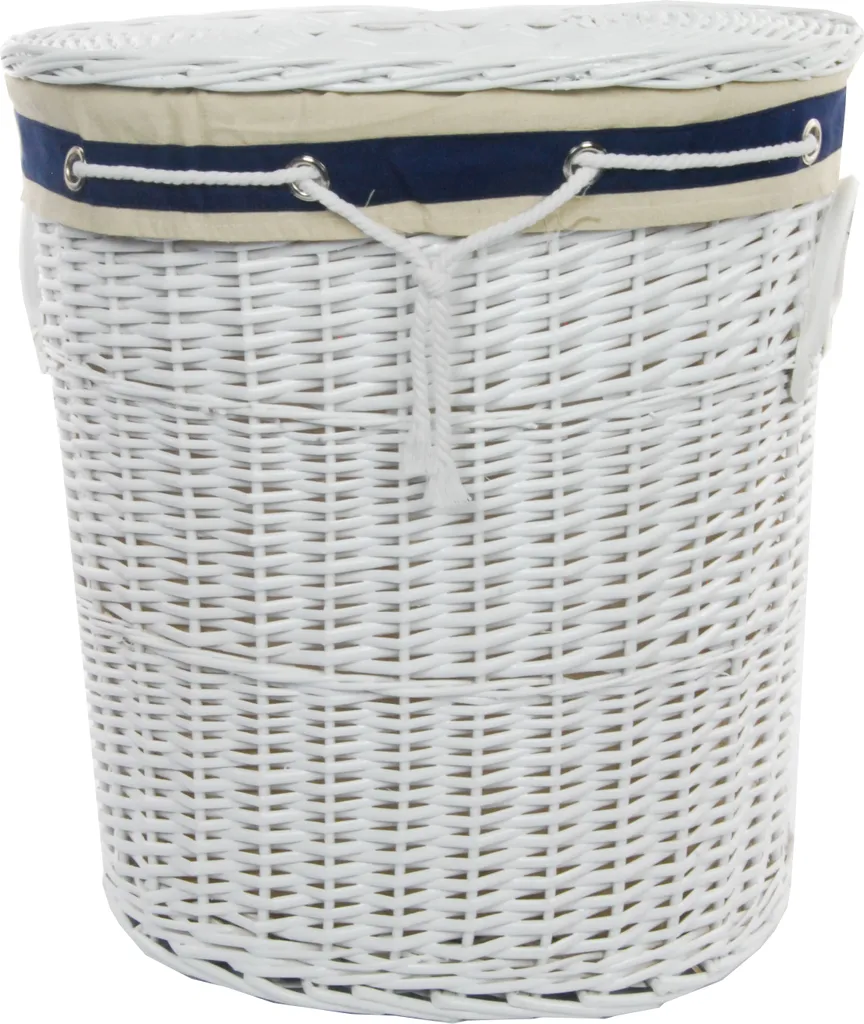 Cesto Portabiancheria Grande Vimini Bianco Marine Ovale 62cm