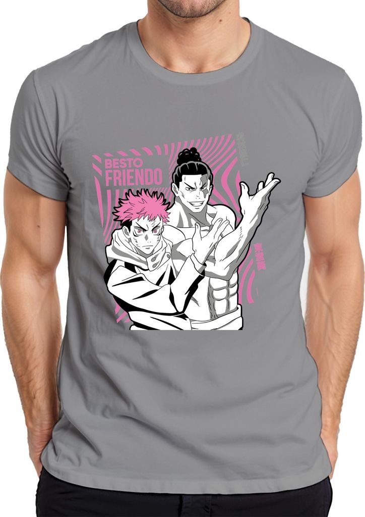 Jujutsu Kaisen BESTO FRIENDO Yuji Itadori Aoi Todo Geschenk Anime Herren T-Shirt, Grau, 3XL
