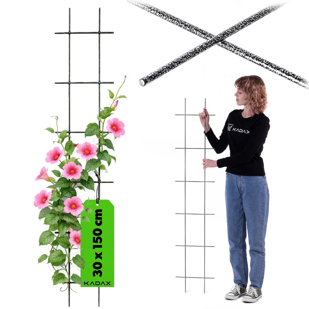 KADAX Rankgitter "Russi", Kletterhilfe für Kletterpflanzen, Gitterspalier für Garten, Schwarz, 30 cm