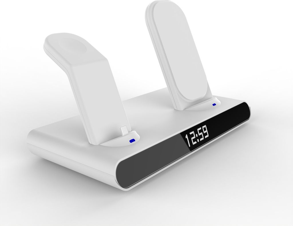 15w 3-in-1 Alarm Clock Wireless Ladegerät schnelles Laden Empfang Design-Ladestation für Handy-Uhr Headset Weiß