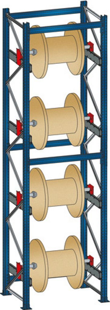 Schulte Kabeltrommel-Regal | BlockRoll System, gebremst | Grundregal | HxBxT 470x137x104,5cm | 4 Kabeltrommelachsen | Achsdurchmesser 60mm | Tragla...