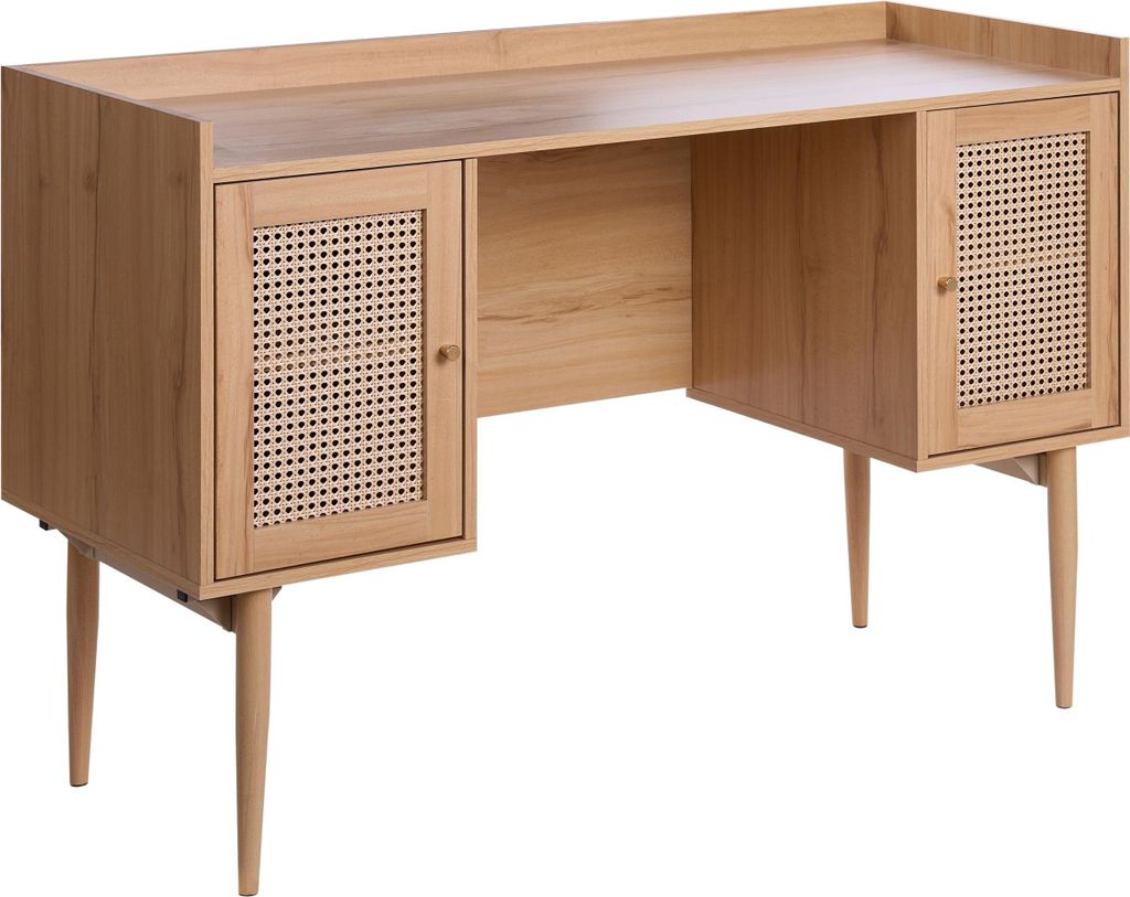 BELIANI Schreibtisch Hellbraun MDF-Platte mit Metallgestell Umrandung 2 Schränke Rechteckig 130x50cm Boho Design Homeoffice Tisch Bürotisch