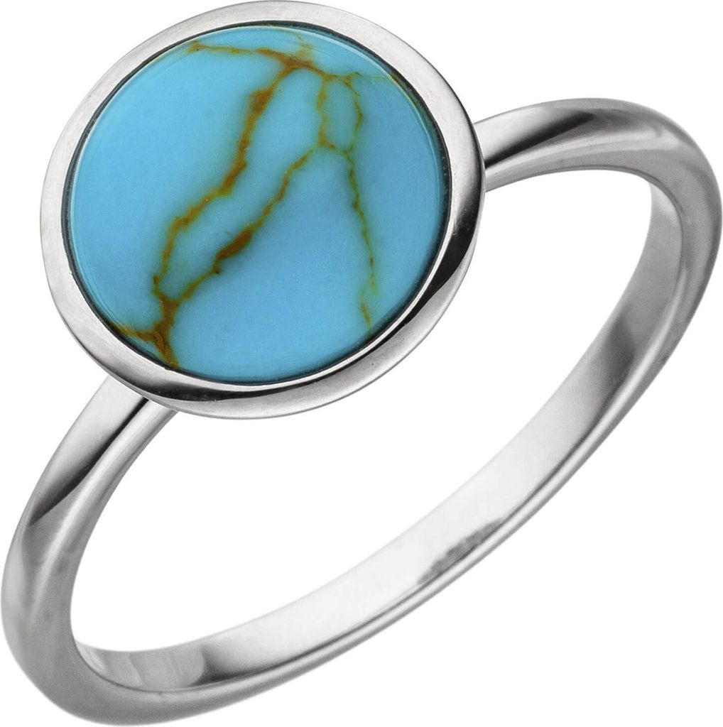 Ring Damenring mit Türkis-Howlith aus 925 Silber rund schlicht mit Wölbung Innenumfang 54mm Ø17.2mm