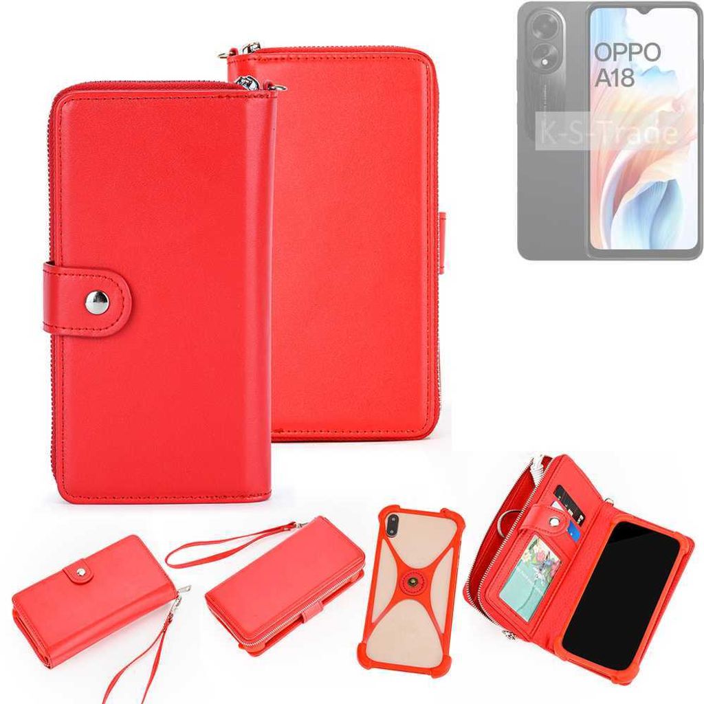 K-S-Trade 2in1 Schutzhülle Portemonnee Handyhülle mit Bumper kompatibel mit Oppo A18 Hülle Case Etui Geldbörse Smartphone rot (1x)