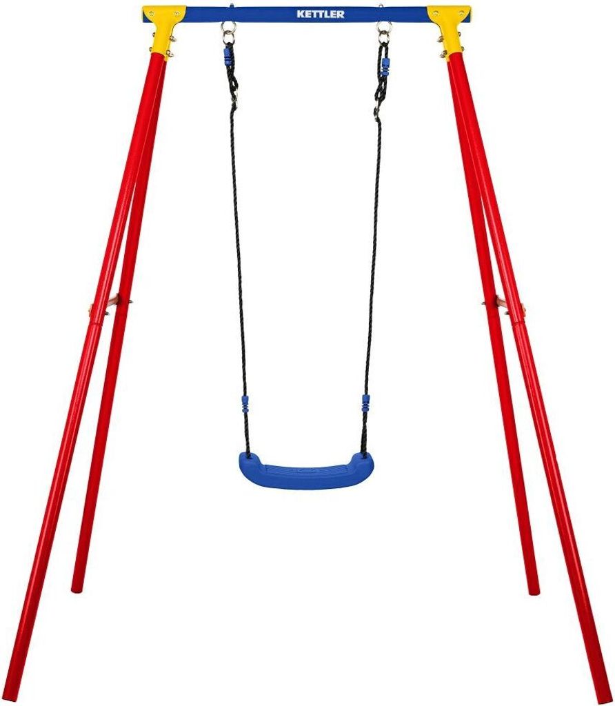 KETTLER Einzelschaukel SINGLE Rot/ Blau | Perfekt für kompakte Gärten | Sicher und Robust | Wetterfest | Ideal für langanhaltenden Spielspaß