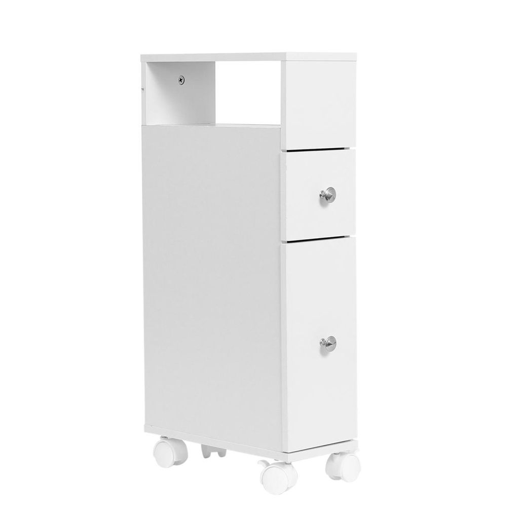 Happy Home Nischenschrank Bad schmal, Slim Bathroom Cabinet Nischenregal Badezimmer, Badezimmerschrank mit 2 Schubladen, WC Regal schmal Schrank Weiß