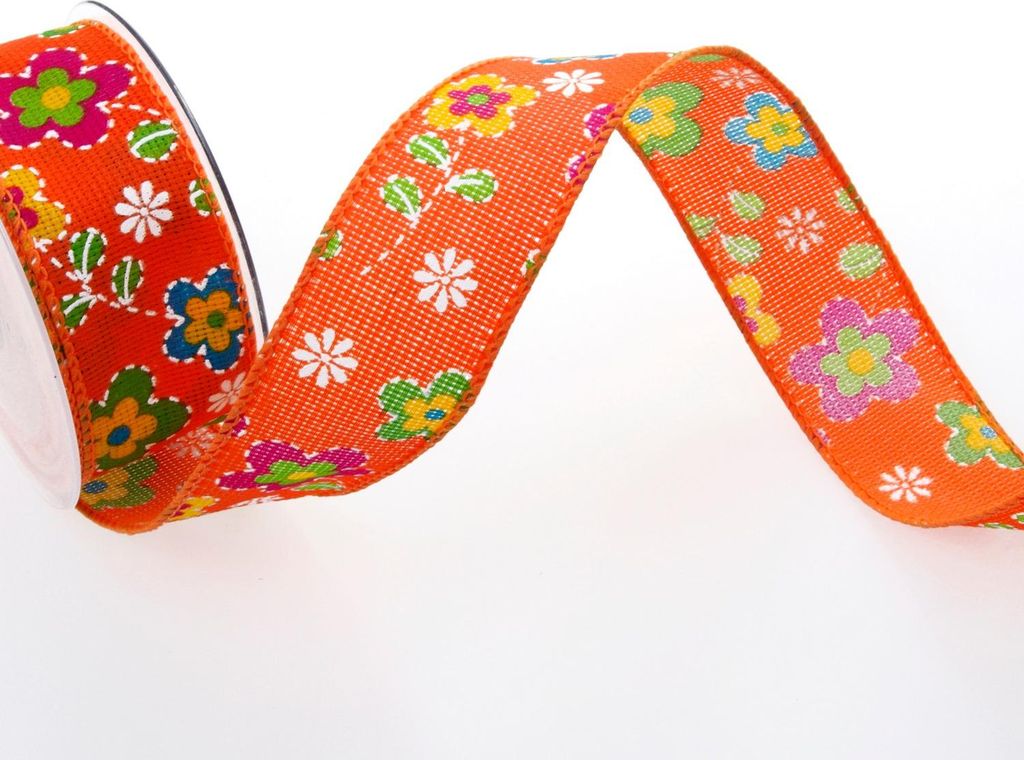 Dekoband "Fancy Rustic Flowers" - orange - 40mm - 10m - 90126-40-10-20