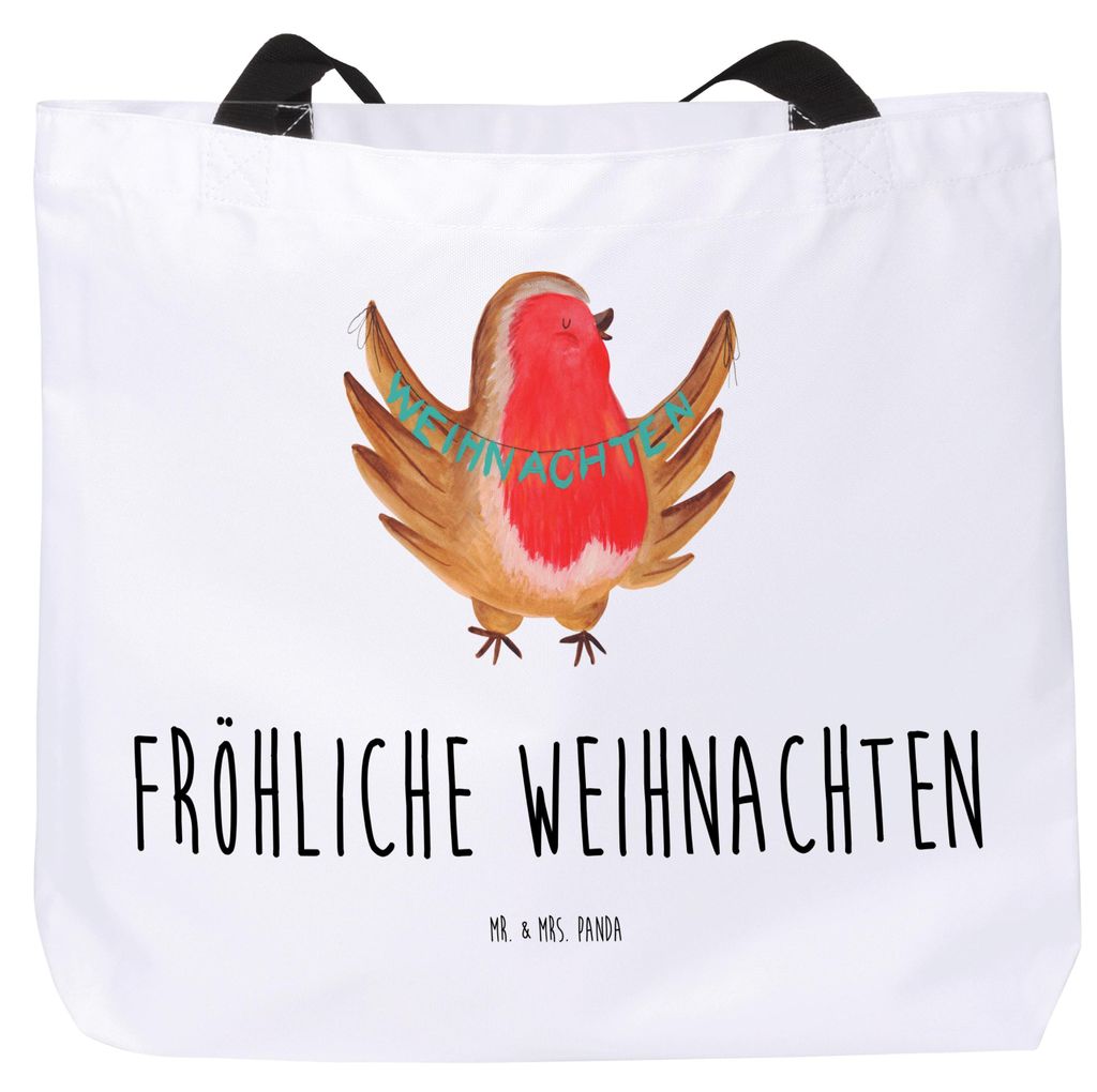 Mr. & Mrs. Panda Strandtasche Rotkehlchen Weihnachten - Weiß - Geschenk, Weihnachtsgruß, Vogel, Tasche, Beutel, Winter, Tote Bag, Xmas, Tragetasc...