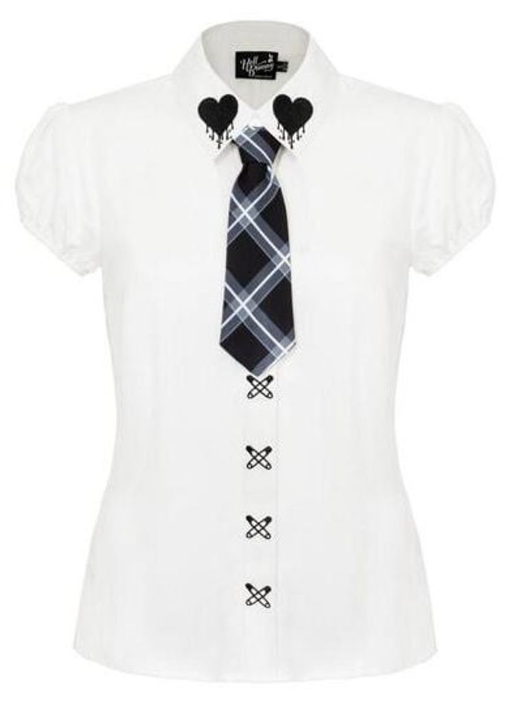 Hell Bunny Bluse Damen Cornell Blouse weiß Rockabilly, Rockwear 100% Viskose S