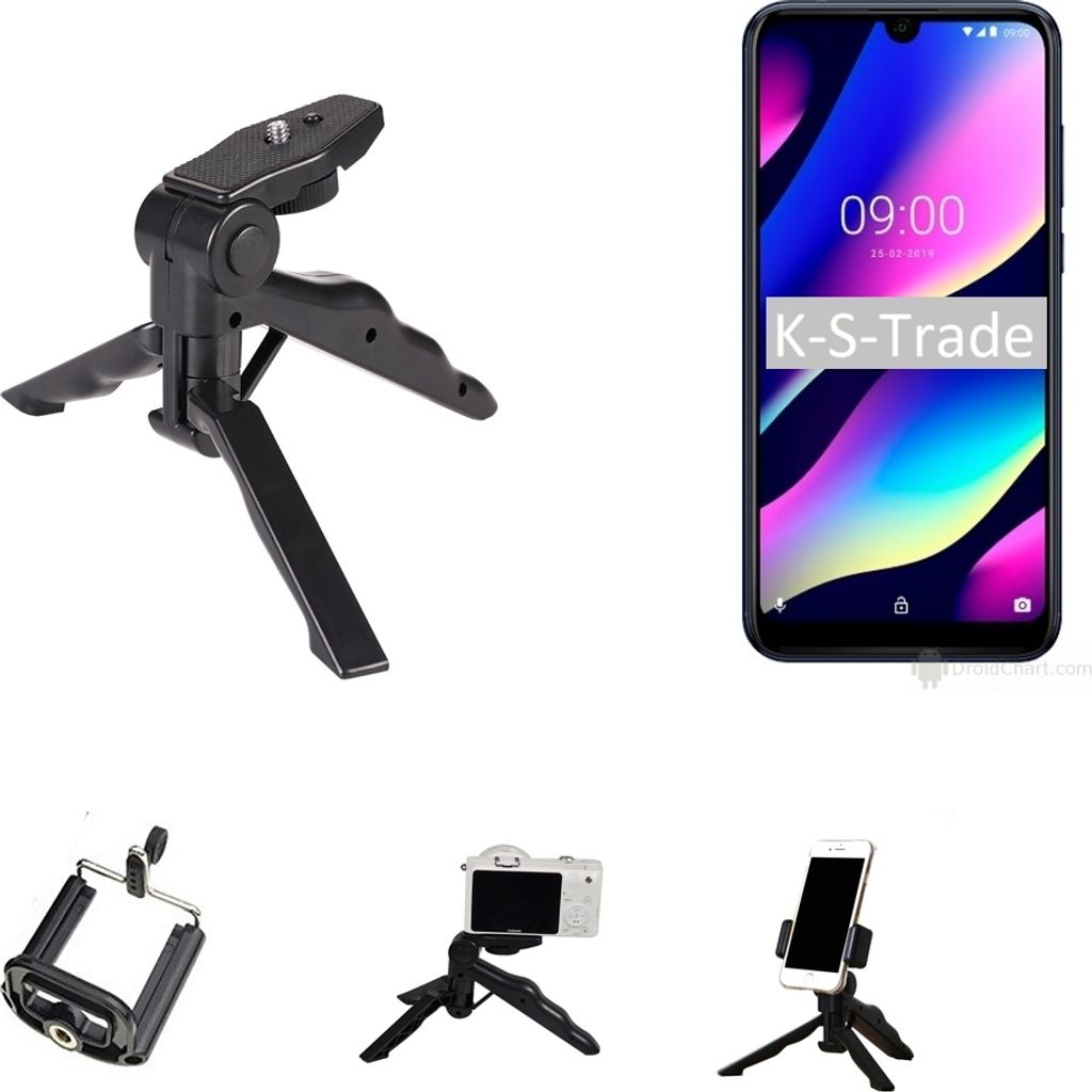 K-S-Trade Stativ Tisch-Ständer Dreibein Handy-Stativ Ständer kompatibel mit Wiko View 3 Lite Mini-Stativ Smartphone Tripod Handy-Stativ aus Plastik