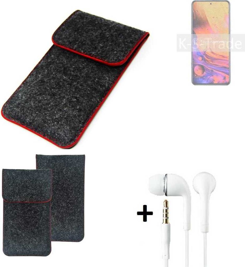K-S-Trade Handy Schutz Hülle kompatibel mit ZTE Axon 30 Pro Schutzhülle Handyhülle Filztasche Pouch Tasche Case Sleeve Filzhülle dunkelgrau roter