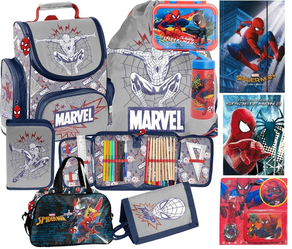 SPIDERMAN Schulranzen set 11in1 Ranzen rucksack Federmappe Produktbild 
