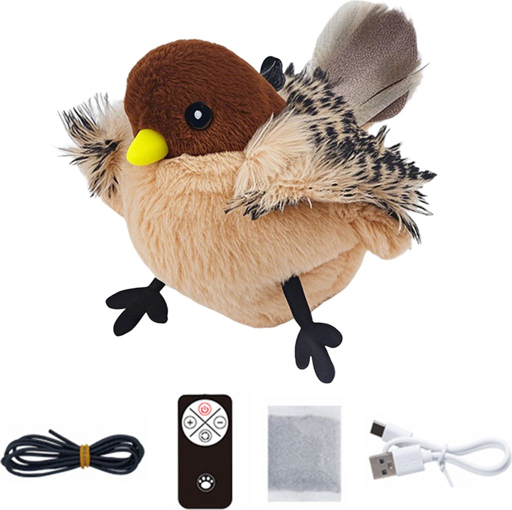 Katzenspielzeug mit flatterndem Vogel, interaktives Katzenminzenspielzeug mit zwitscherndem Vogel und lebensechtem Klang, berührungsaktiviertes, w...