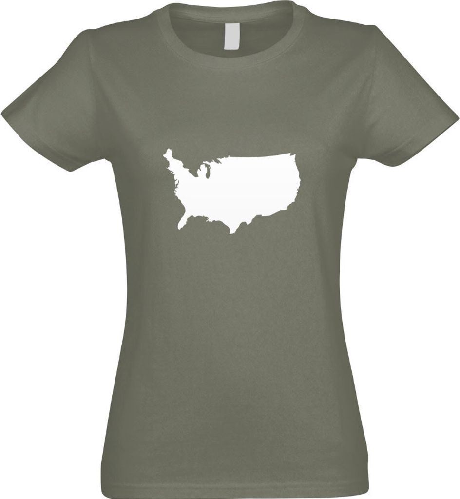 Kiwistar - T-Shirt tailliert - Damen - Olive - USA - Vereinigte Staaten Umriss - mit Motiv Bedruckt - Funshirt Design - Sport - Freizeit - Damen - M