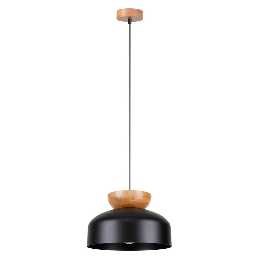 Lampadario Moderno MARION Nero Legno Acciaio Sollux Illuminazione