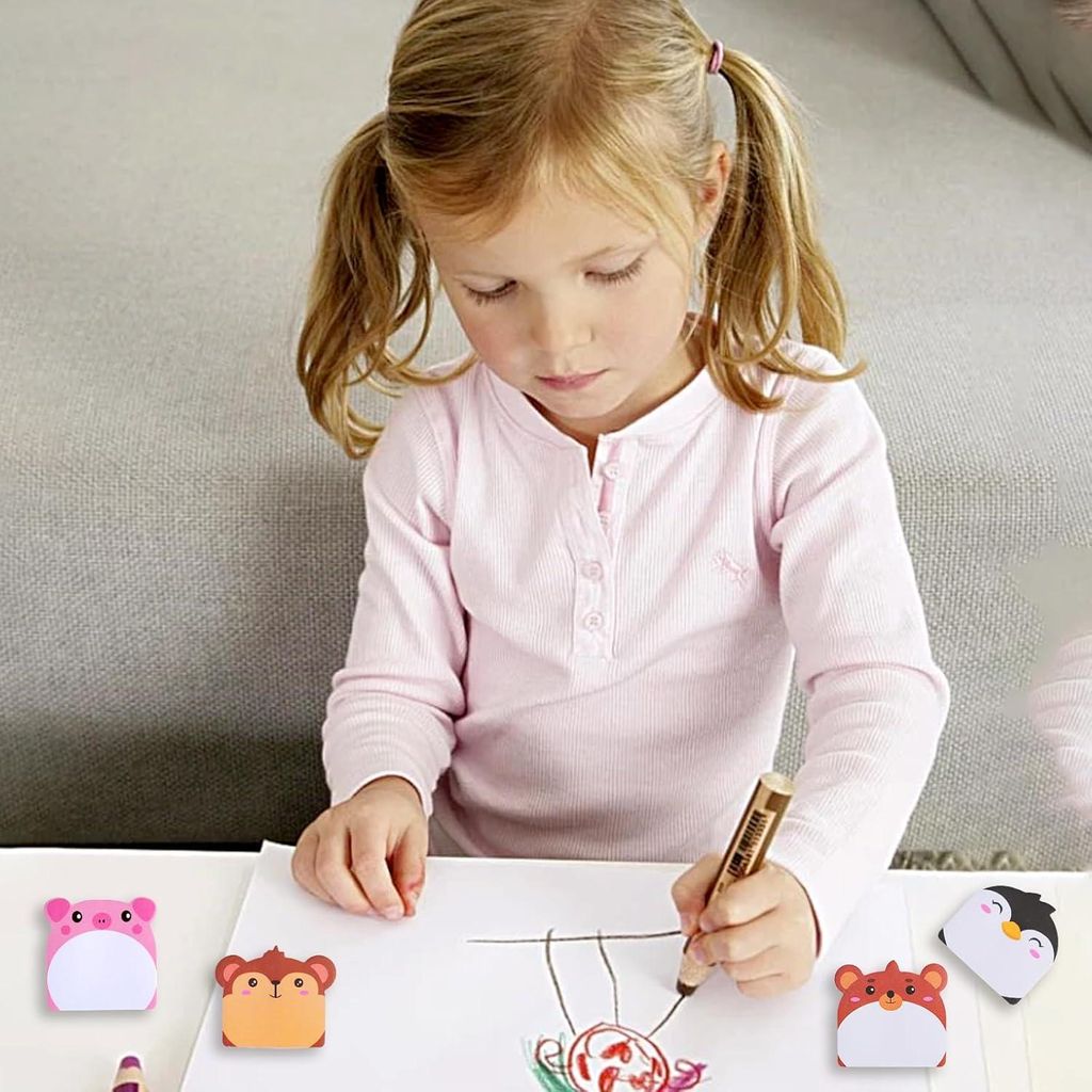 28 Stück Tier selbstklebende Notizen für Kinder | Sticky Notes im Cartoon-Stil | Mini Post-its mit niedlichen Tierformen | Lustige Notizzettel