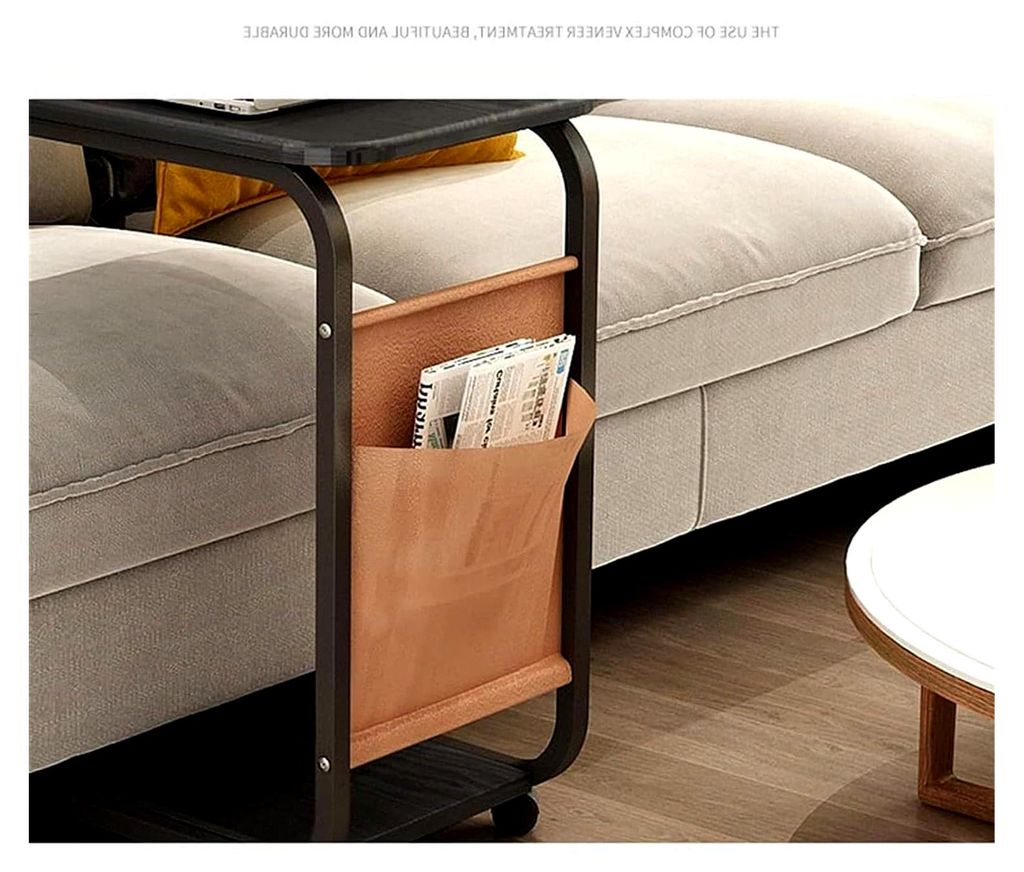 C-förmiger Laptoptisch mit Rollen - Mobiler Schreibtisch für das Bett mit Seitentasche für Snacks und Laptops, geeignet für Zuhause oder Büro