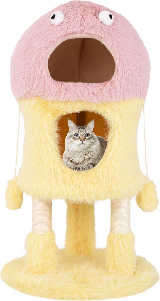 COSTWAY Arbre à chat petit 93cm de haut, thème monstre, Image du produit 
