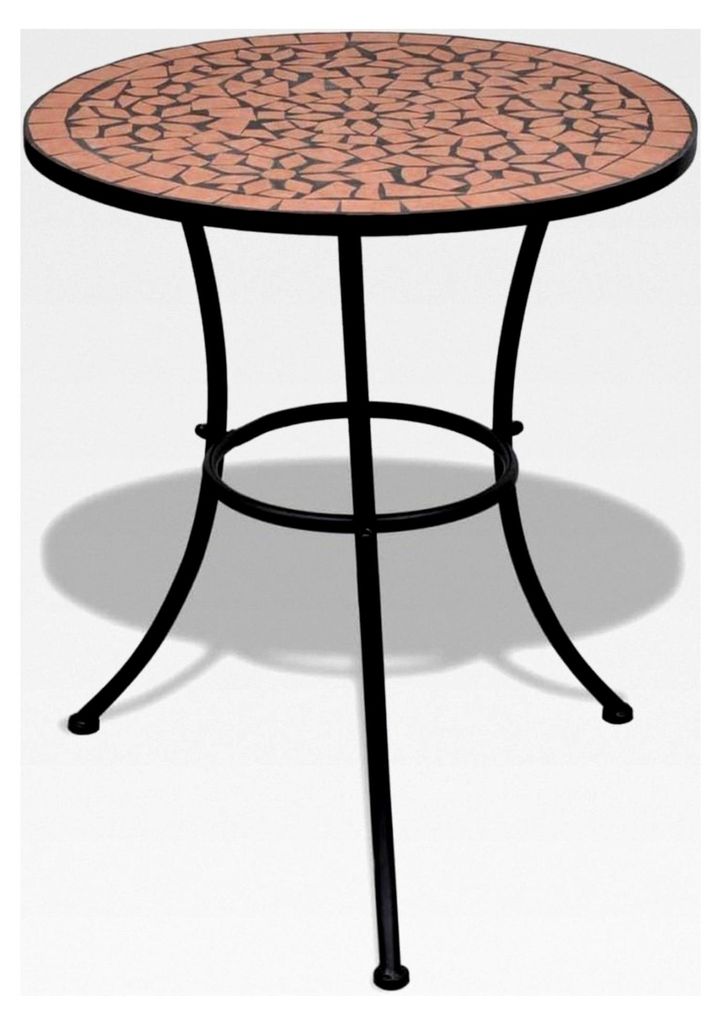 Runder Mosaik-Beistelltisch für Balkon, Garten und Terrasse, Terrakotta, 60 cm