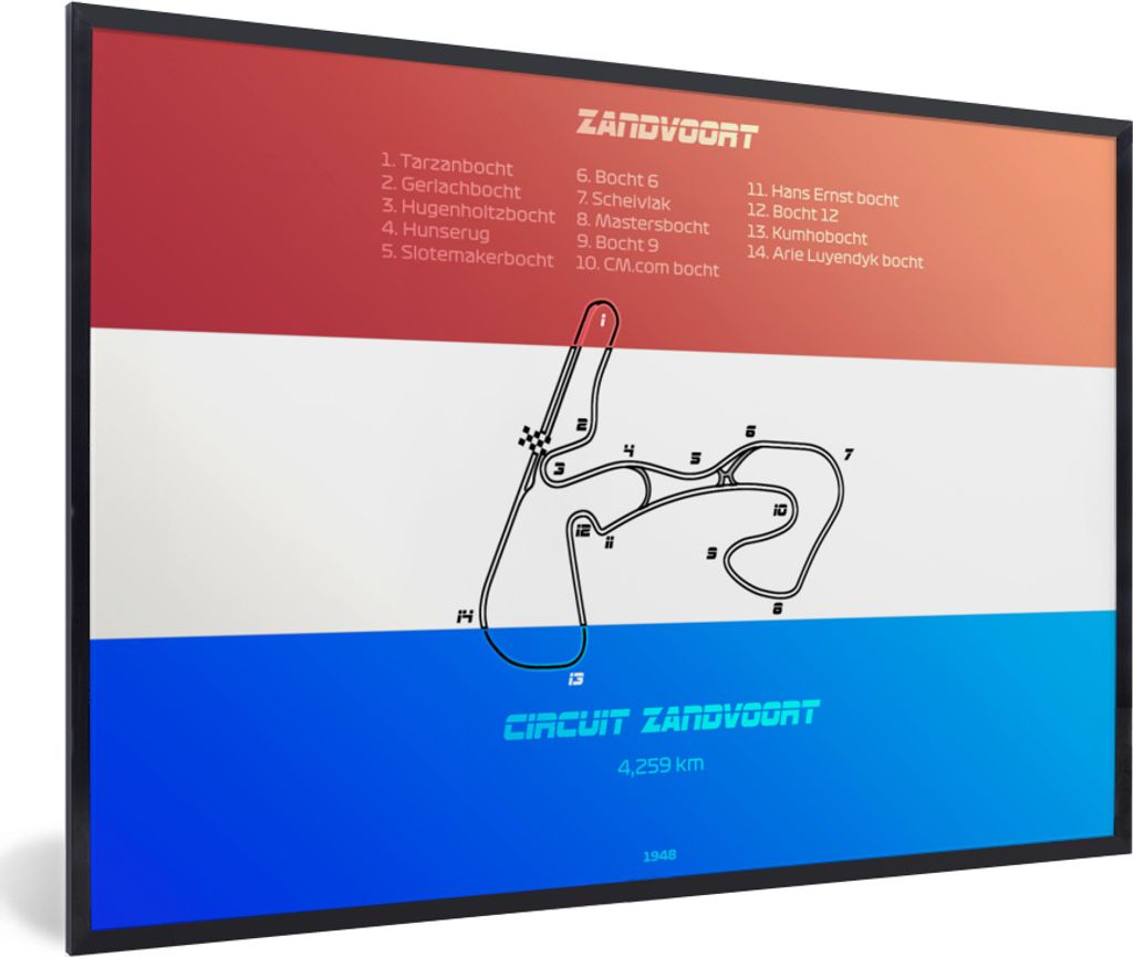 MuchoWow MuchoWow Gerahmtes Poster Zandvoort - F1 - Rennstrecke 90x60 cm - Poster mit zchwarzem Bilderrahmen - Fotorahmen - Foto-Plakat