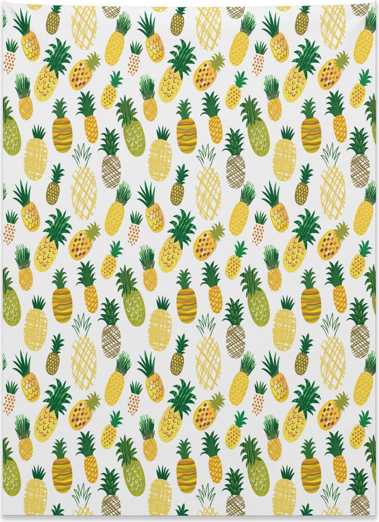 Abakuhaus Gekritzel Wandteppich, Hand gezeichnete Ananas aus Weiches Mikrofaser Stoff Kein Verblassen Klare Farben Waschbar, 110 x 150 cm, Mehrfarbig