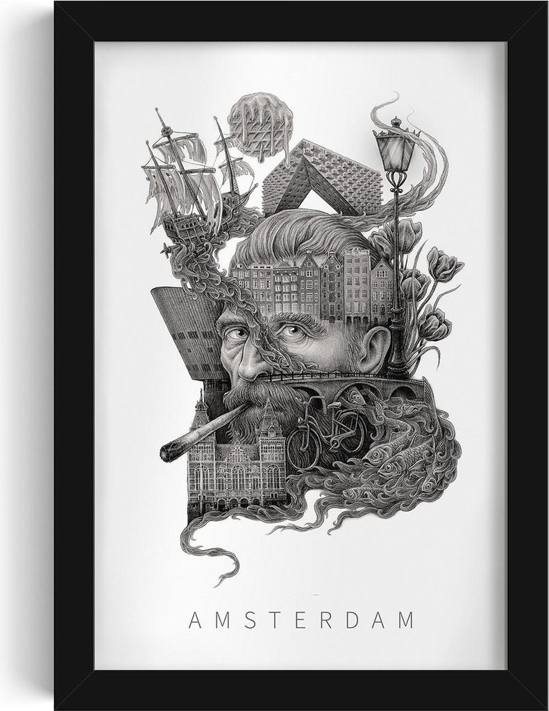 Bilderrahmen – Wandbild – Stadtbild – Amsterdam – 20x30 cm – Schwarzer Rahmen – Dekoration – Modern – Kunst – Wohnzimmer – Schl...
