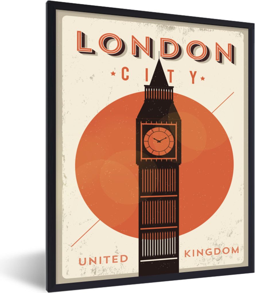 MuchoWow MuchoWow Gerahmtes Poster Big Ben - Jahrgang - London 30x40 cm - Poster mit zchwarzem Bilderrahmen - Wanddeko - Kunstdrucke