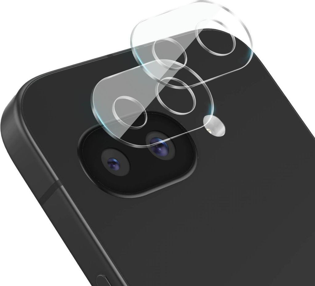 A close-up shot of a smartphone's camera lens area with protective glass covers being applied.