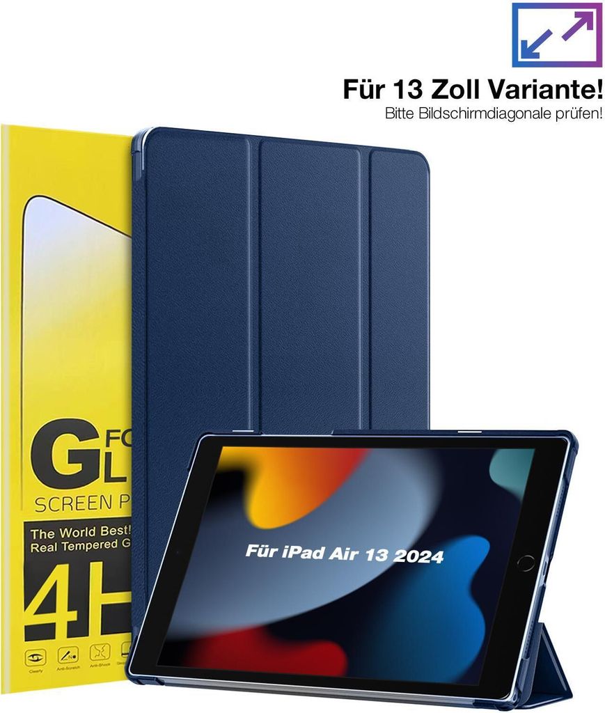 Schutzhülle + 2x 4H Displayfolie für Apple iPad Air 6. Gen 13.0 Zoll Cover Case Schutz Tablet Farbe: Dunkelblau
