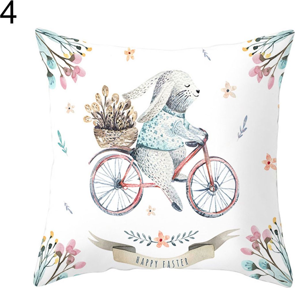 Easter Cartoon Kaninchen Fahrrad Wurfkissenbedeckung Kissen Home Sofa Autodekoration-4#
