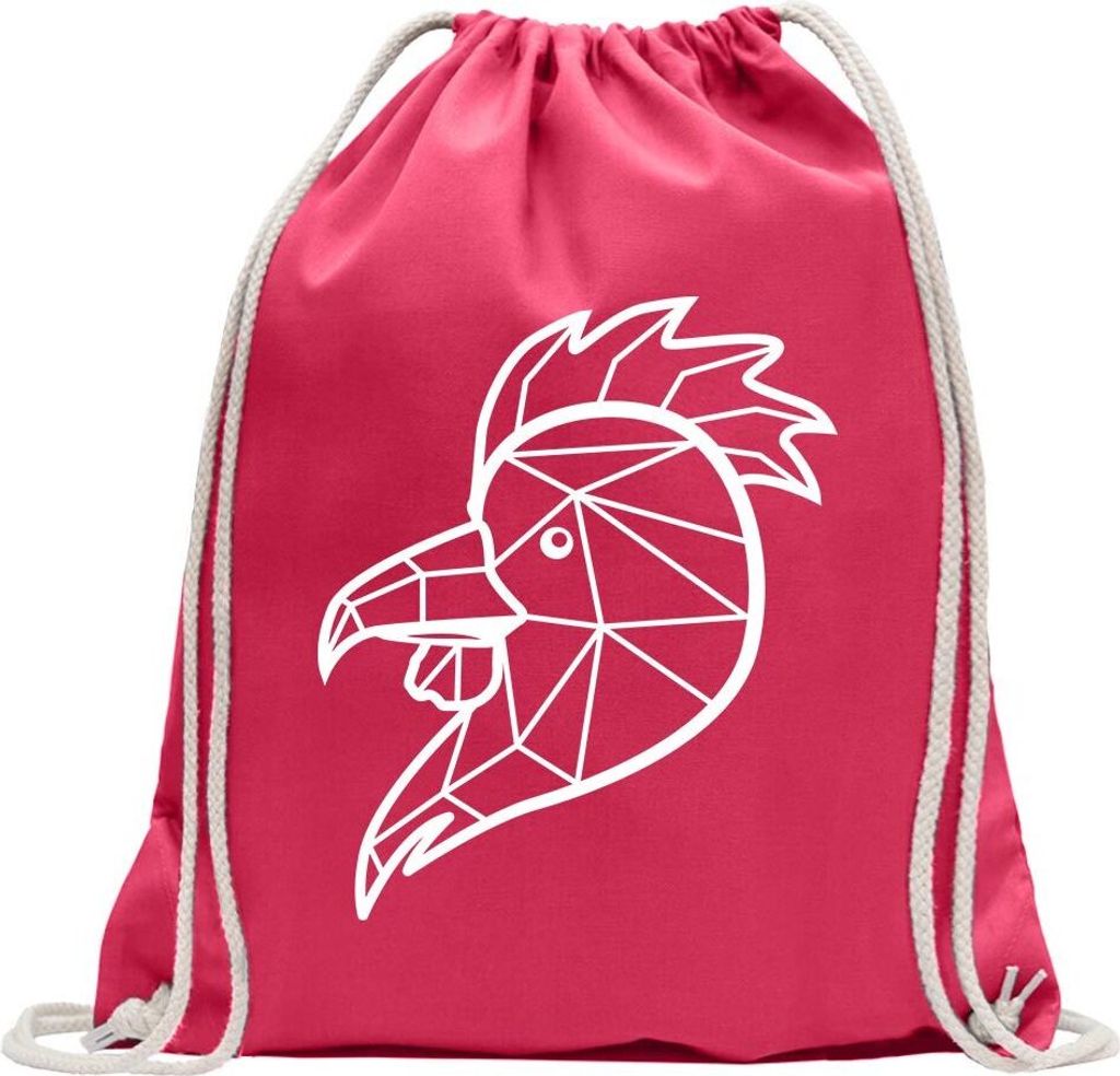 Kiwistar - Turnbeutel - pink - Polygon Hahn Gockel Tier Art - Fun Rucksack Sport Beutel Gymsack Baumwolle mit Ziehgurt