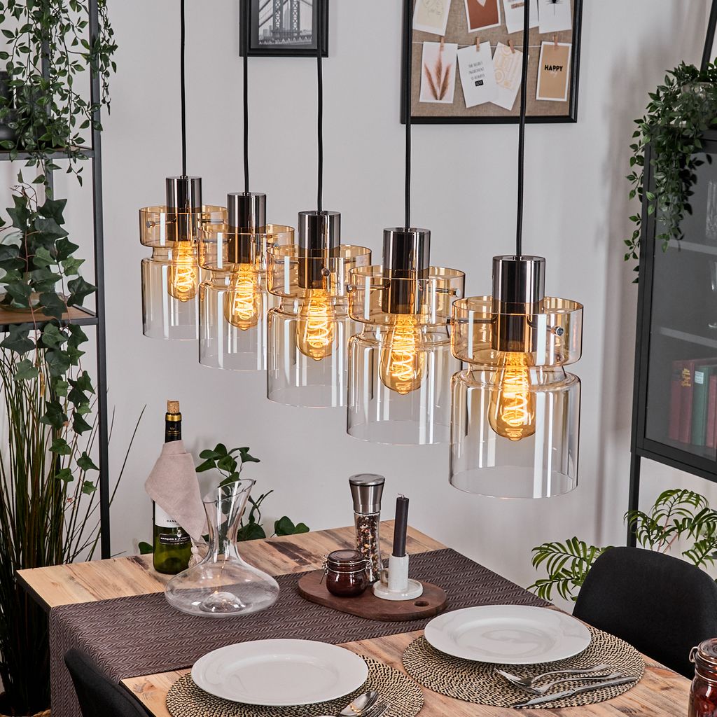 Brunate Hängelampe aus Metall/Glas in Schwarz/Bernsteinfarben/Klar