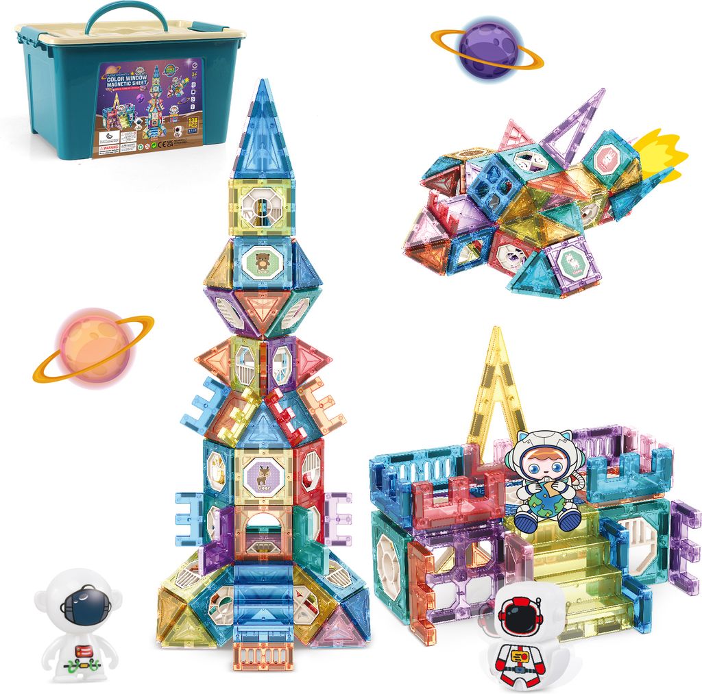 Magnetische Bausteine, 138 Teile Starker Magnet Spielzeug Kinder, Farbenfrohe Magnetbausteine für Kinder ab 3 Jahre