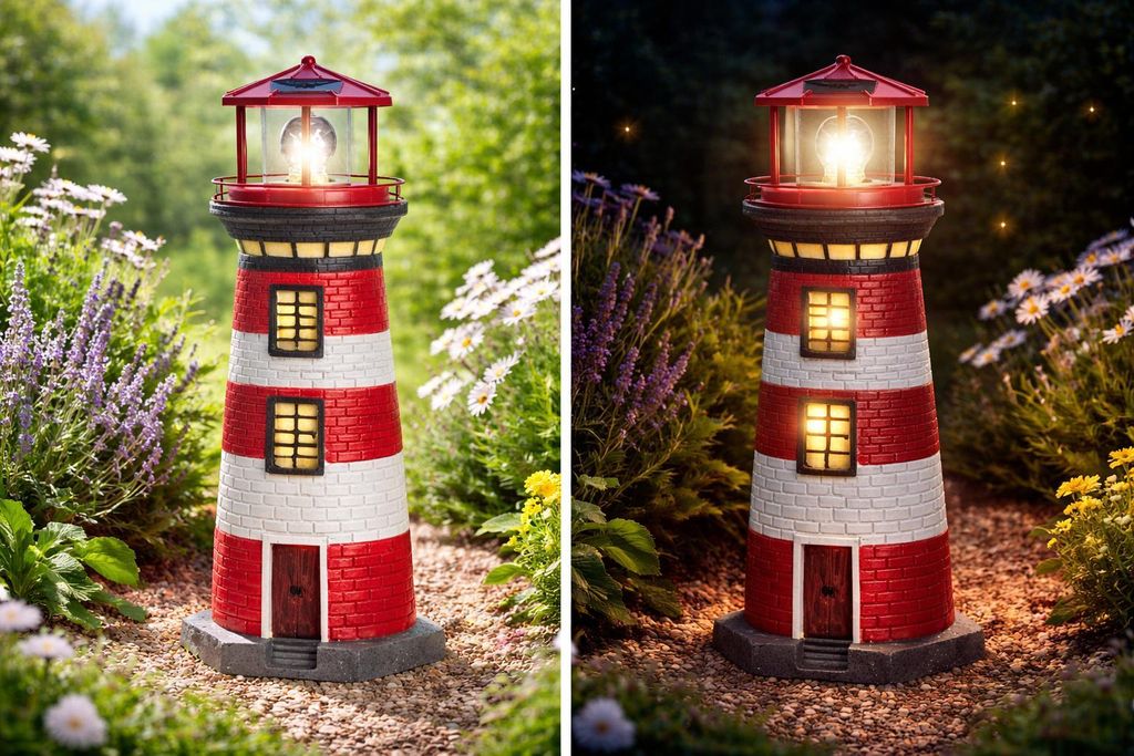 CEPEWA - LED Solar Leuchtturm Leuchtfeuer Turm 38cm Höhe Produktbild 