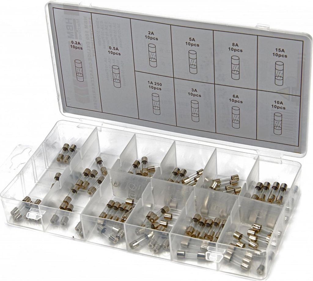 Feinsicherung Glassicherung Sortiment KFZ 5x20mm 100tlg 0,2-15A