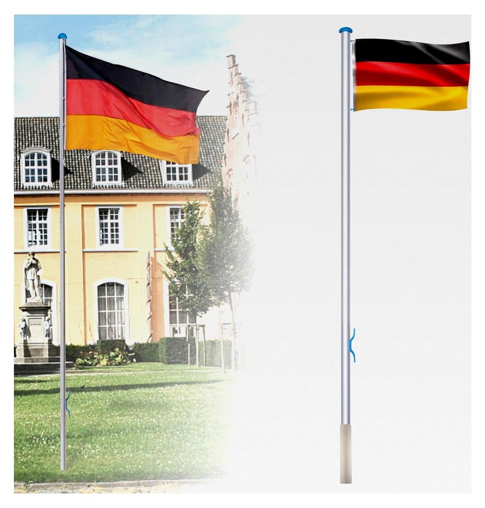 Aluminium Fahnenmast 6,50 m inklusive Deutschlandfahne, Flaggenmast mit Seilzug und Bodenhülse, höhenverstellbar