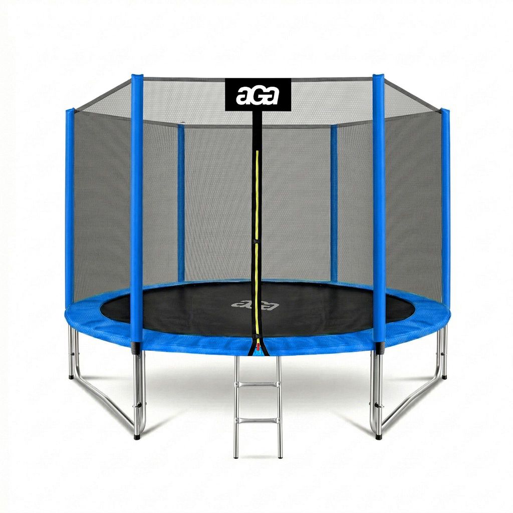 Aga SPORT PRO Trampolin 305 cm 10 ft Blau, Kindertrampolin, Gartentrampolin mit Sicherheitsnetz + Sicherheitsnetz + Leiter