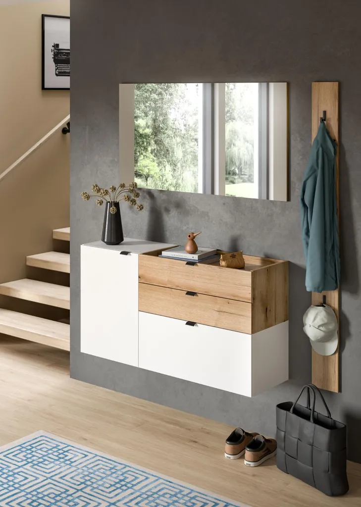 Buffet mural Naro blanc : solution rangement compact 2 tiroirs chic