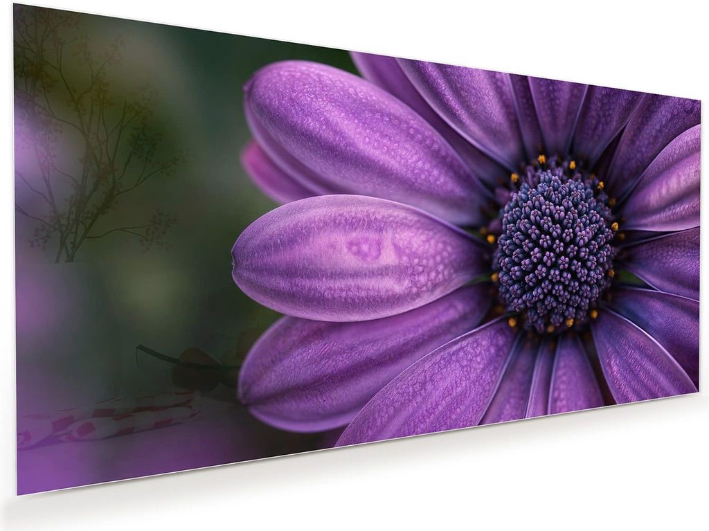 Glasbild 120x60cm in XXL für Wohnzimmer, Schlafzimmer Motiv Lila Blütenwunder