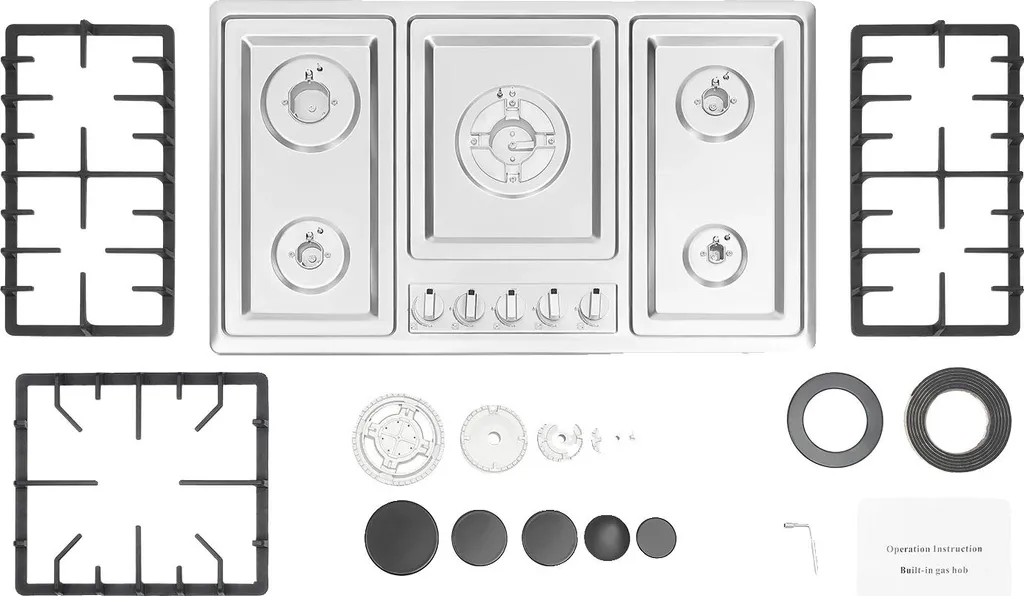 Table de cuisson à gaz 5 brûleurs en acier inoxydable robuste - Gris