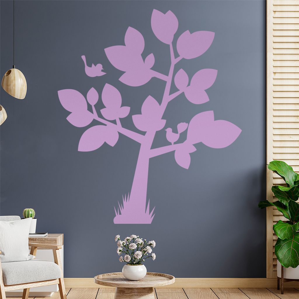Baum mit großen Blättern - Vögel Wandtattoo in 6 Größen - Wandaufkleber Wall Sticker - Dekoration, Küche, Wohnzimmer, Schlafzimmer, Badezimmer