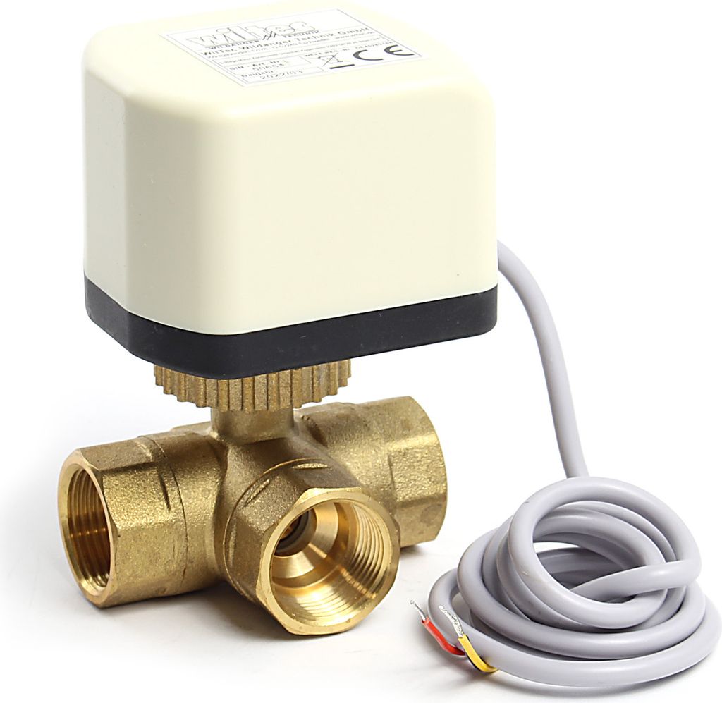 Wiltec 3-Wege Zonenventil DN20 26,9 mm (3/4"), Dreiwegeventil 230 VAC, Einheit aus Umschalt-Kugelventil und aufgesetztem Steuergerät