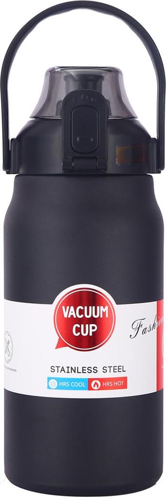 Schwarzer 1,2-l-Vakuumbecher aus 316er Edelstahl, große isolierte Wasserflasche aus Edelstahl, tragbarer Sportkessel