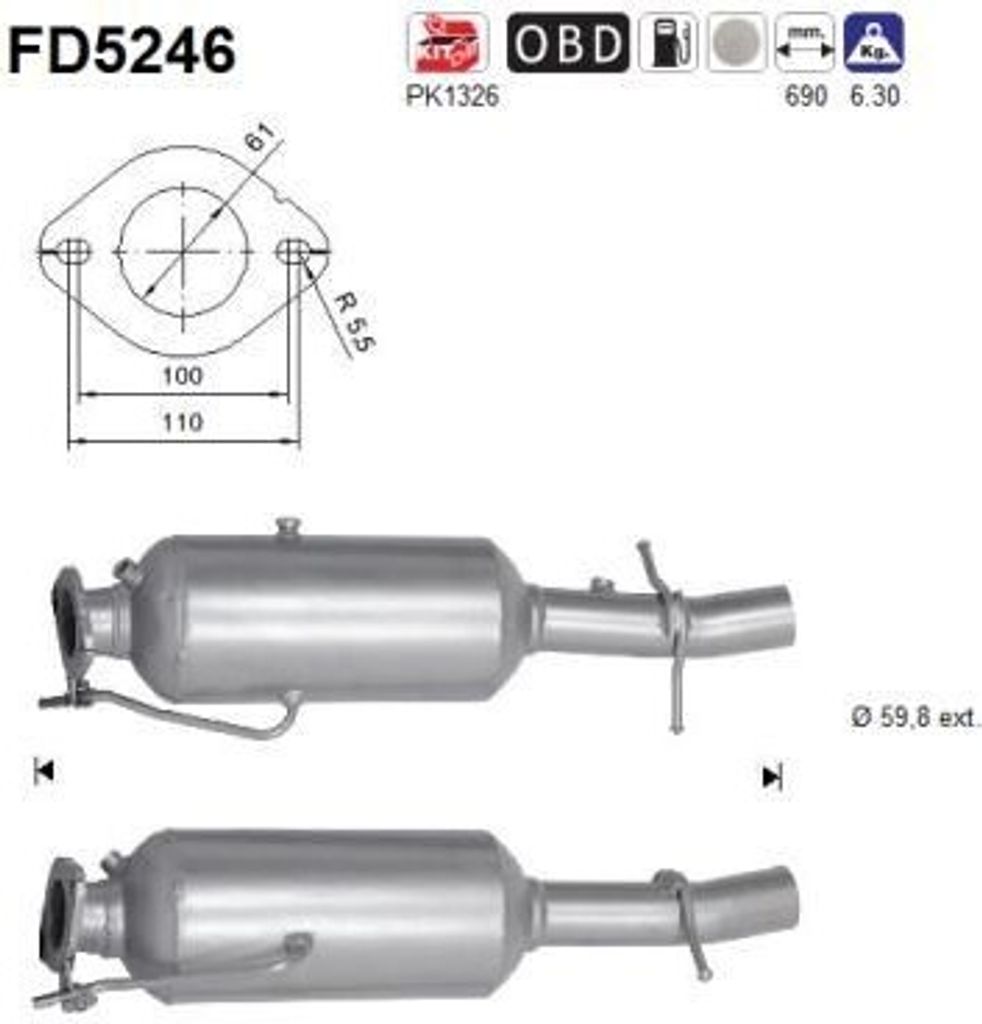AS FD5246 Dieselpartikelfilter Rußpartikelfilter DPF für FORD Transit Mk7 Kastenwagen (V363, FCD, FDD) Euro 5 Abgasanlage Diesel