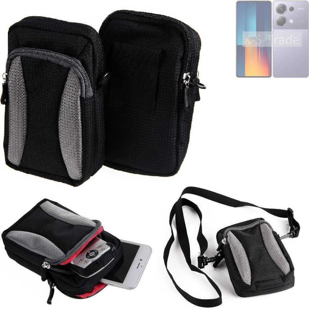 K-S-Trade Holster Schutz Hülle kompatibel mit Xiaomi POCO M6 Pro Handy Hülle Gürteltasche Umhängetasche mit Zusatzfach schwarz
