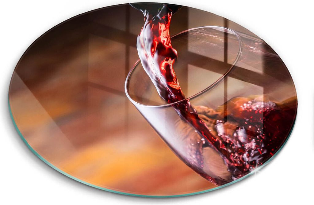 Glasschneideplatte - Herdabdeckplatte - fi40 cm -Schneidebrett - Spritzschutz - Rotwein und Glas