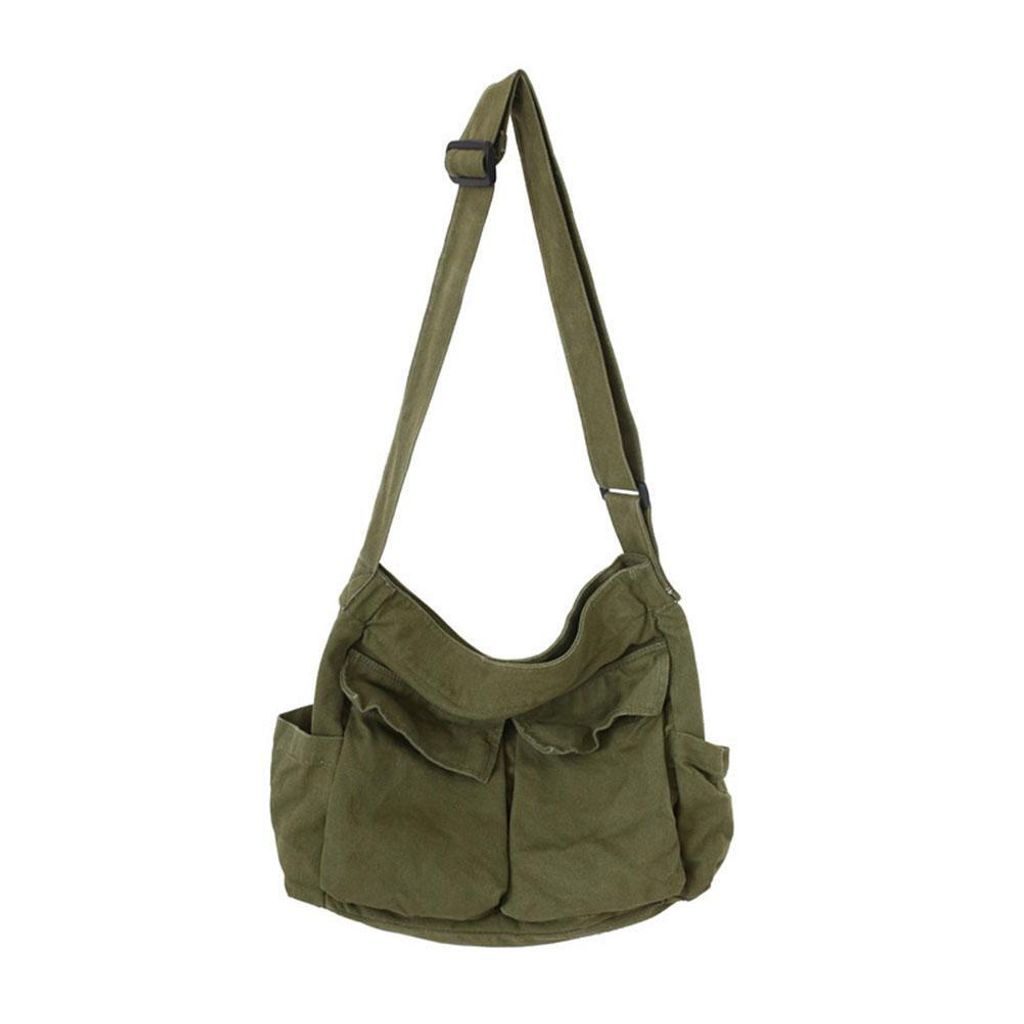 Grüne Canvas-Umhängetasche – Große Crossbody-Hobo-Tasche mit mehreren Fächern, Lässige Schultertasche für Damen und Herren