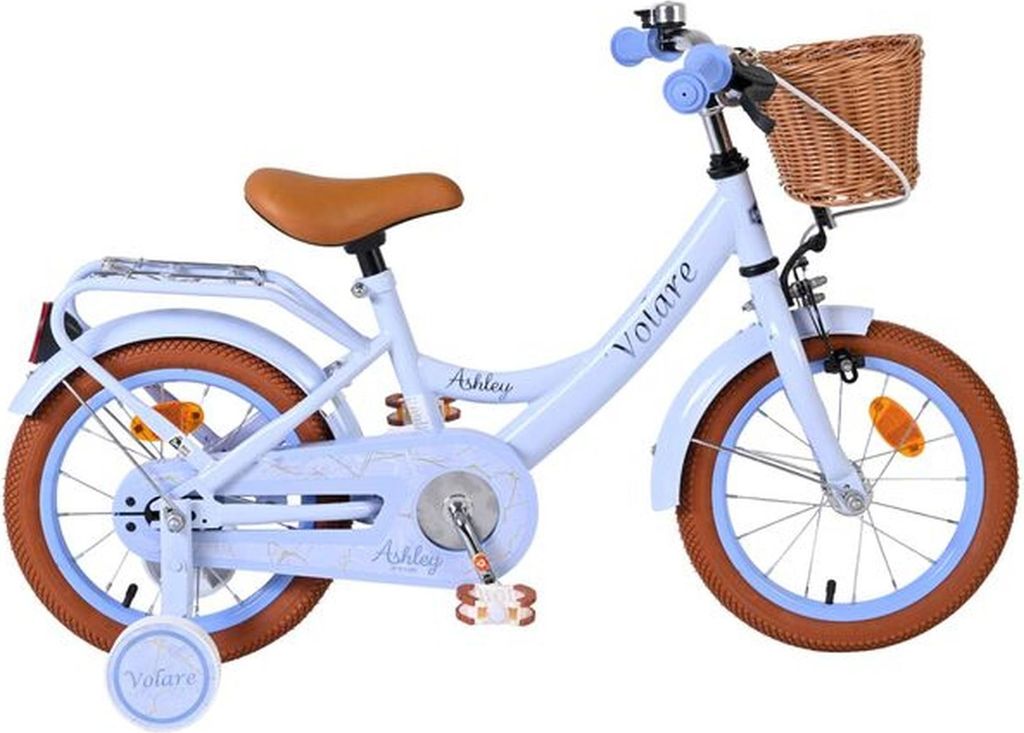 Volare Ashley Kinderfahrrad – Mädchen – 14 Zoll – Pastellblau – Rücktritt- & Handbremse, abnehmbare Stützräder